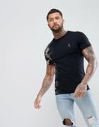 Religion T-shirt In Black With Hawaiian Floral Print Fade - Black