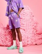Asos Design Knit Shorts In Purple Floral - Part Of A Set