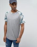 Jack & Jones Originals Longline T-shirt With Printed Raglan Sleeve - Gray