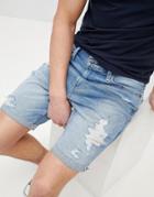Hollister Skinny Destroyed Denim Shorts In Mid Wash - Blue