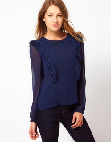 Max C Ruffle Detail Blouse - Navy