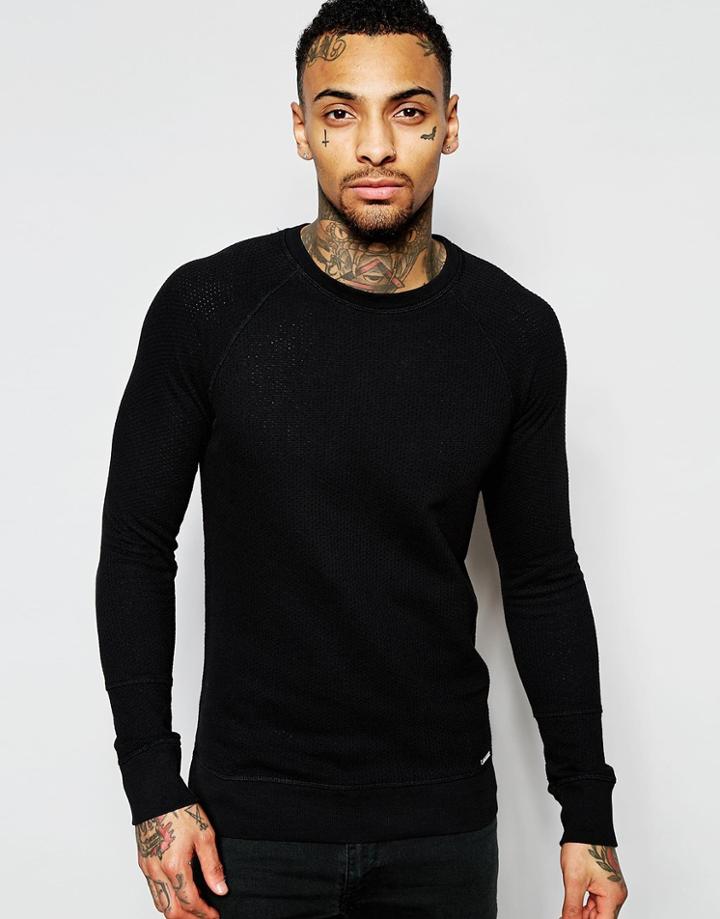 Diesel Crew Sweater S-mil Mesh Knit Raglan In Black - Black