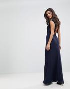 Elise Ryan High Neck Maxi Dress With Cut Out Lace Back - Navy