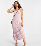 Asos Design Petite Frill Sleeve Maxi Sundress With Lace Inserts In Rose-pink