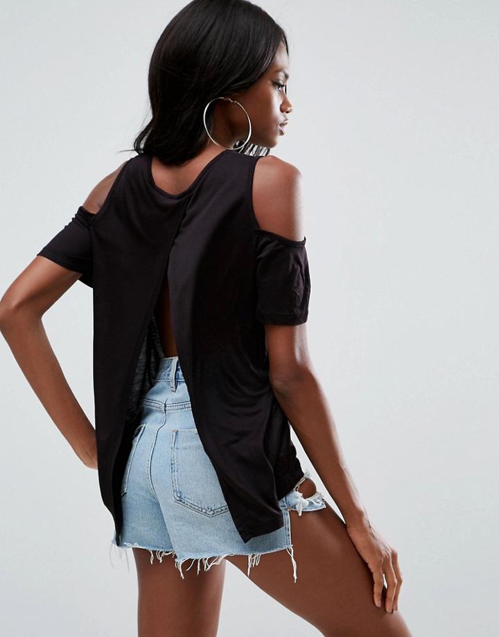 Asos Top With Cold Shoulder And Split Back - Black