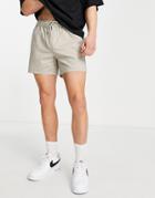 Asos Design Slim Chino Shorts With Elastic Waist In Beige-neutral