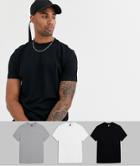 Asos Design Tall 3 Pack Organic T-shirt With Crew Neck-multi