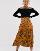 Never Fully Dressed Contrast Leopard Pleated Midi Skirt In Multi - Multi