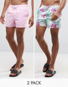 Asos Swim Shorts 2 Pack In Pink And Floral Print In Short Length Save - Multi