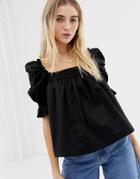 Asos Design Square Neck Top In Cotton - Black