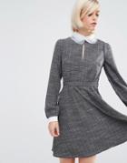Lost Ink Contrast Collar Dress - Gray