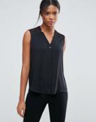 Asos Sleeveless Blouse With V-neck And Notches - Black