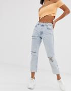 Bershka Slim Super Ripped Jean In Blue - Blue