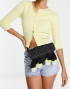 Nali Raffia Tassel Waist Bag In Black