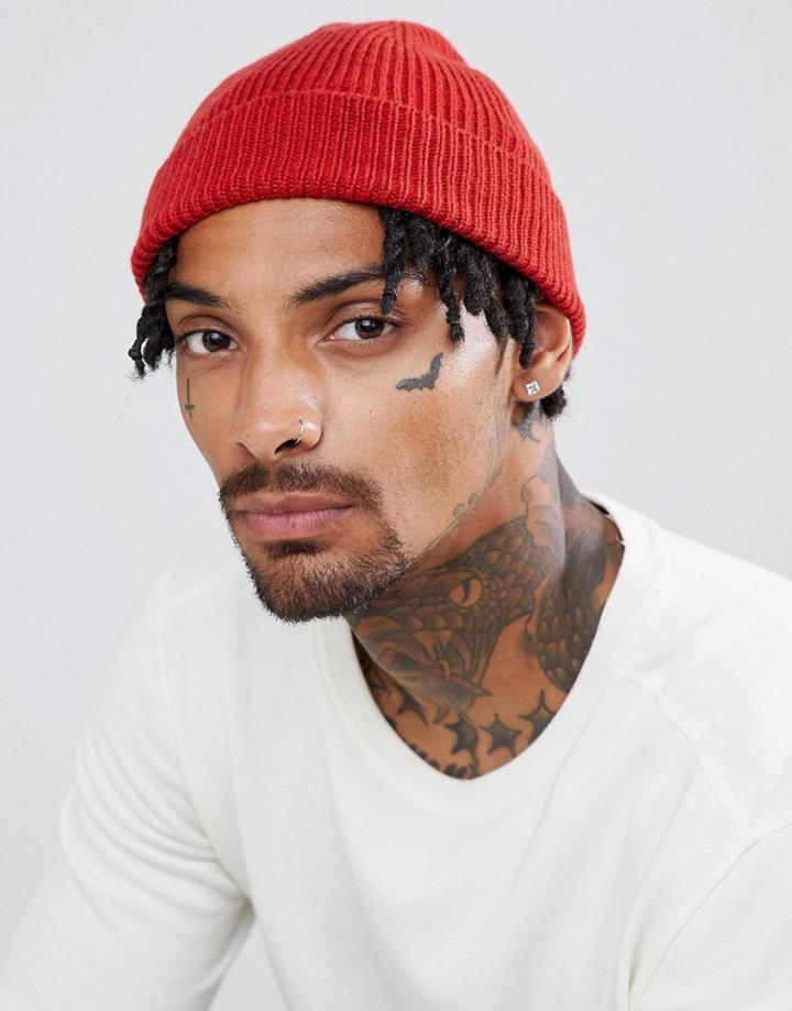 Asos Design Fisherman Beanie In Red - Red