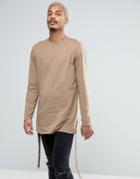 Asos Longline Long Sleeve T-shirt With Strap Detail - Brown