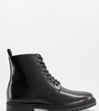 Silver Street Wide Fit Chunky Lace Up Boots In Black Leather