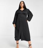 Closet London Plus Empire Waist Volume Sleeve Midi Dress In Black