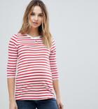 New Look Maternity Stripe 3/4 Sleeve Tee - Red