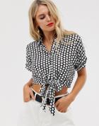 Glamorous Tie Front Shirt In Spot