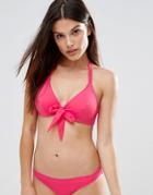 Asos Fuller Bust Exclusive Picot Trim Bunny Tie Front Bikini Top Dd-g
