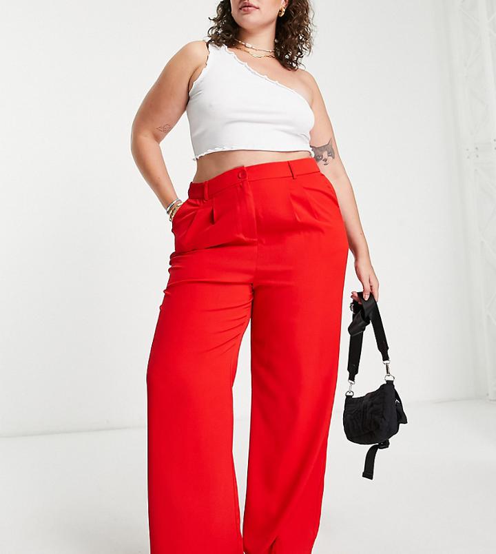 Urban Threads Plus Tailored Wide Leg Pants In Red