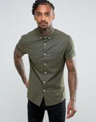 Asos Casual Skinny Oxford Shirt In Khaki - Green