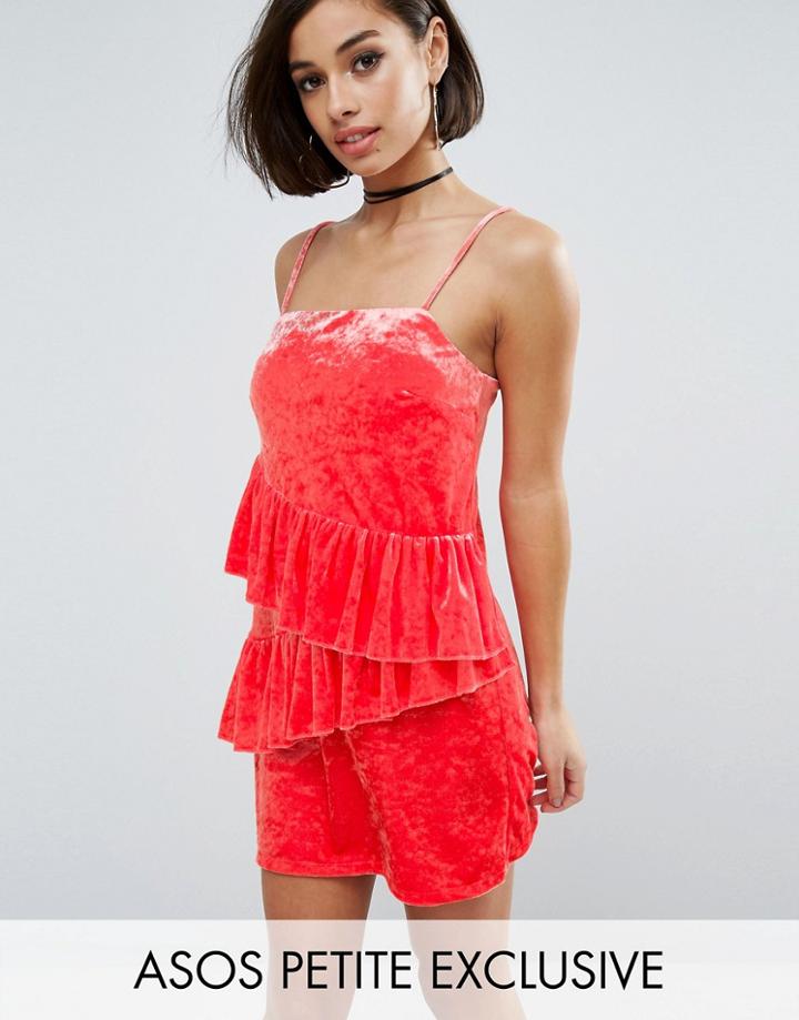 Asos Petite Velvet Ruffle Cami Dress - Pink
