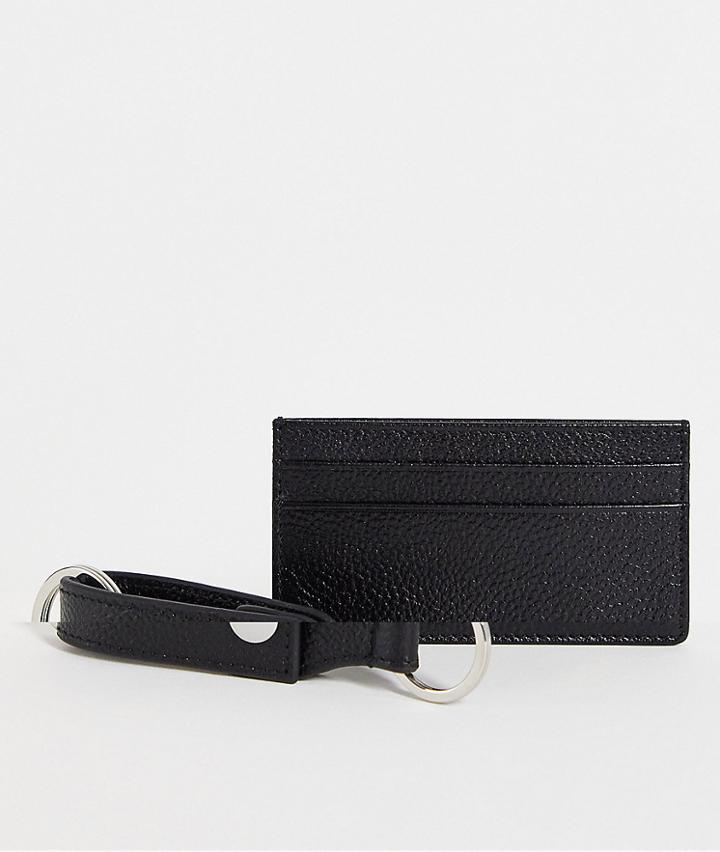 Asos Design Keyring And Card Holder Set In Leather With D Initial-black