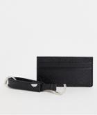 Asos Design Keyring And Card Holder Set In Leather With D Initial-black