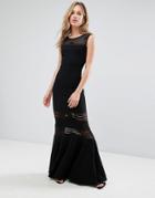 City Goddess Fishtail Maxi Dress With Mesh Inserts - Black