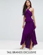 True Decadence Tall Halterneck Ruffle Maxi Dress - Purple