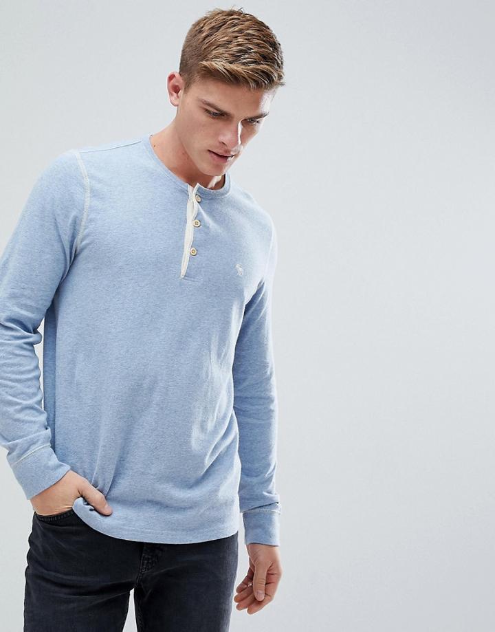 Abercrombie & Fitch Henley Contrast Placket Long Sleeve Top Tonal Logo In Blue Marl - Blue