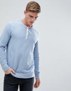 Abercrombie & Fitch Henley Contrast Placket Long Sleeve Top Tonal Logo In Blue Marl - Blue