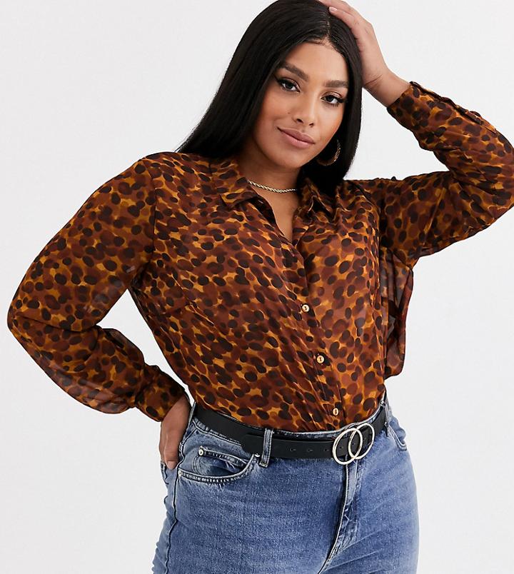 Asos Design Curve Long Sleeve Shirt In Animal Print