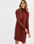 Vero Moda Knitted Roll Neck Mini Dress In Brown