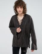 Asos Regular Fit Viscose Paisley Printed Lattice Shirt With Bell Sleeves - Brown