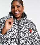 Native Youth Plus Oversized Hooded Padded Jacket With Strawberry Embroidery In Leopard-multi