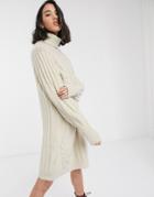 Only Sweater Dress With Roll Neck And Cable Detail In Cream