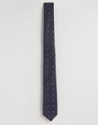 Asos Polka Tie In Textured Blue - Navy