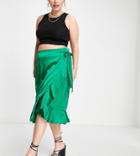 Ax Paris Plus Wrap Skirt In Green Satin