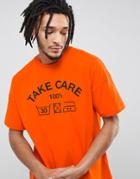 Asos Oversized T-shirt With Take Care Print - Orange