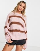 Asos Design Striped Sweater In Pink