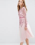 Maya Embellished Fit And Flare Midi Dress - Pink