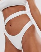 Motel Strappy High Leg Bikini Bottom In White - White