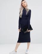 Wal G Midi Dress With High Neck - Navy
