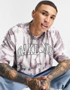 Asos Design Oversized T-shirt In Tie-dye Cotton Blend With Oakland Print - Multi