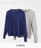 Asos Design 2 Pack Cotton Crew Neck Sweater In Gray & Navy-multi