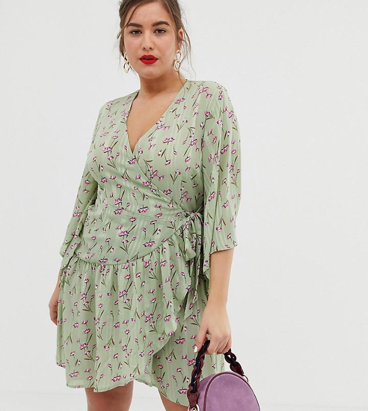 Unique21 Hero Floral Kimono Sleeve Wrap Dress-green