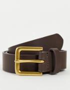Asos Design Smart Leather Belt In Brown With Antique Gold Buckle